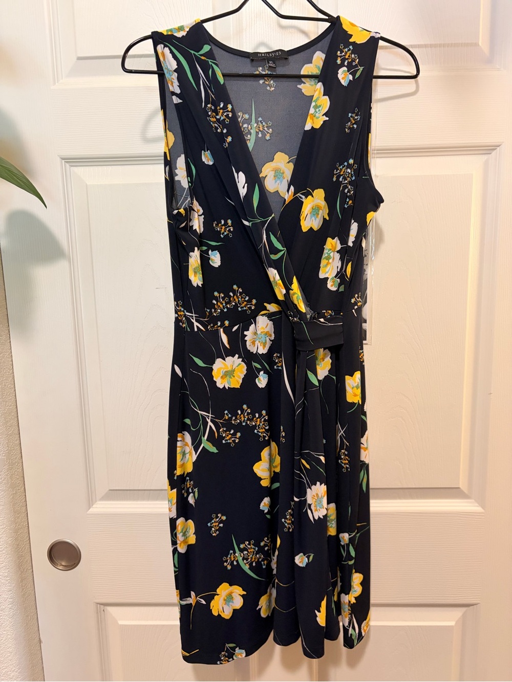 Sleeveless Black Floral Midi Dress with Yellow Blossoms